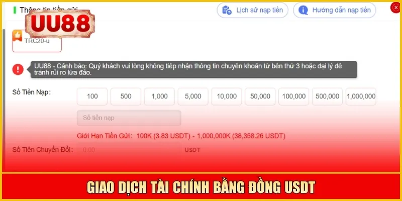 Giao dịch tài chính bằng đồng USDT